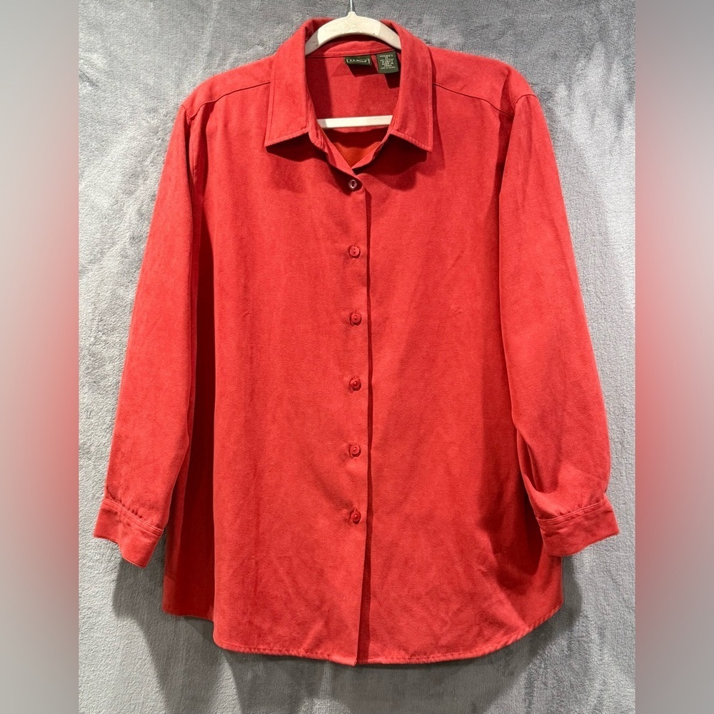 L.L. Bean Faux Suede Button Down Orange Shirt Women's Size XL